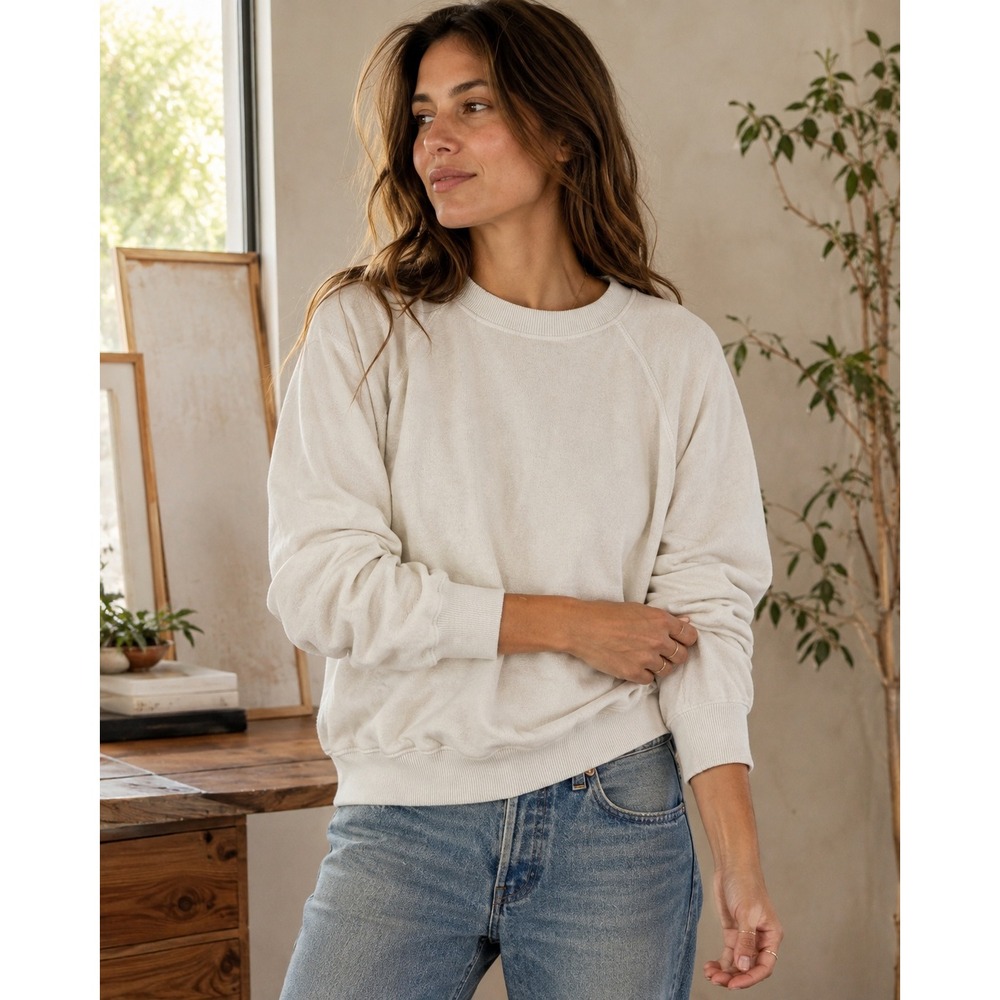 Jungmaven Bonfire Sweatshirt Hemp Organic Cotton Raglan Pullover Natural White M